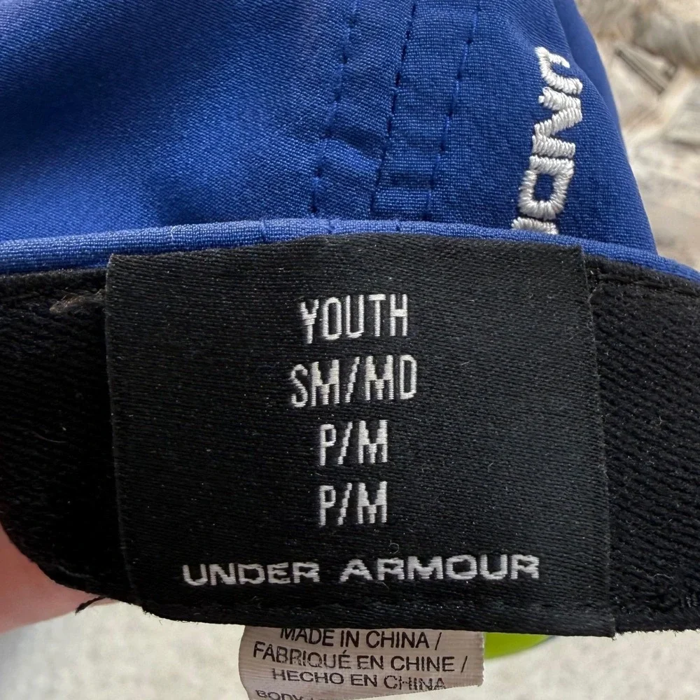 Under Armour Youth S/M Hat Blue Lime Green Striped Stretch Fit Cap‎ Sporty Kid